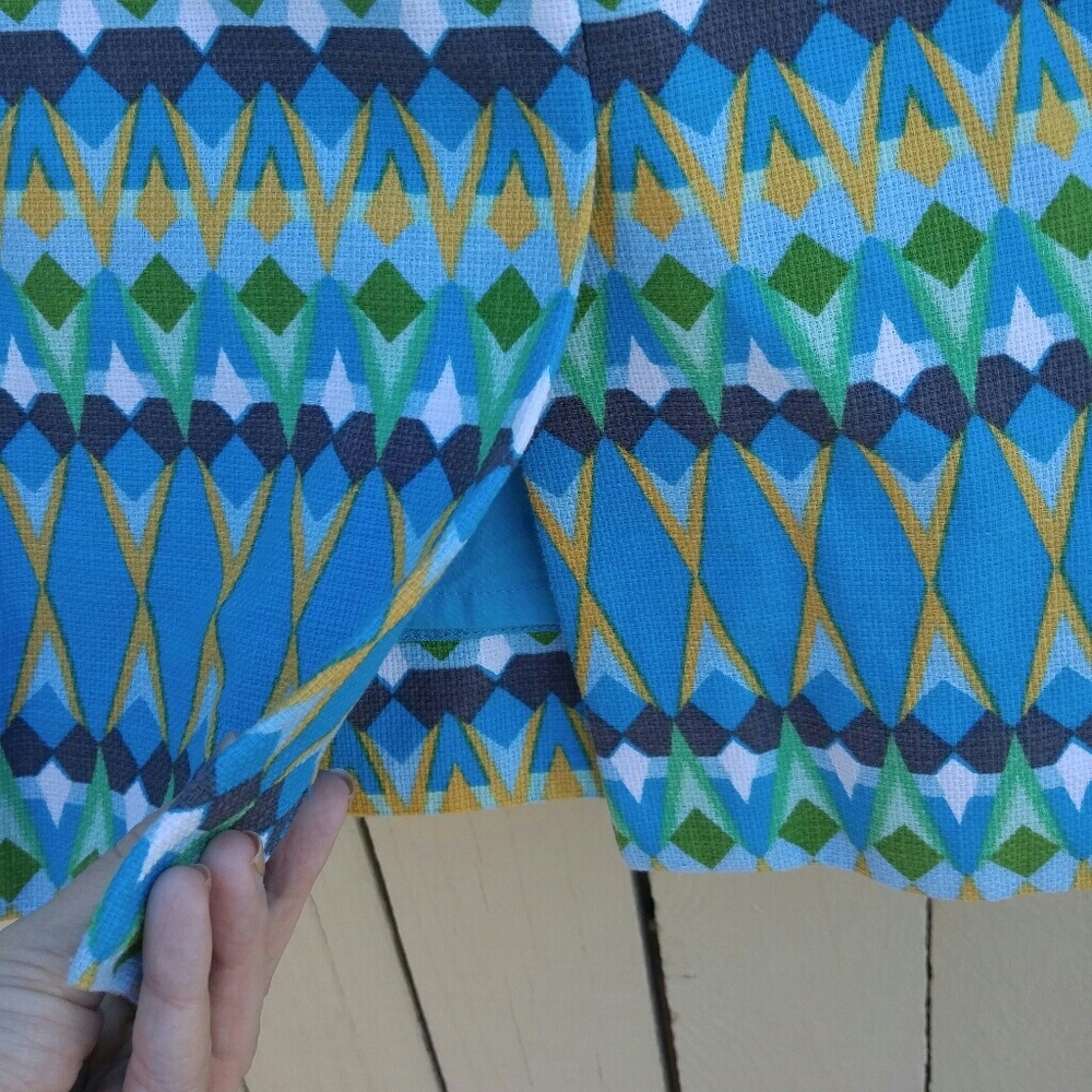 J. Crew "The Pencil Skirt" Blue and Green Print. - Picture 5 of 6